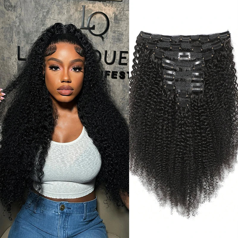 Afro Human Hair Clip In Extensions 100% Human Hair Natural Extensions Remy Brazilian Seamless Clip In Human Hair Weave For Women