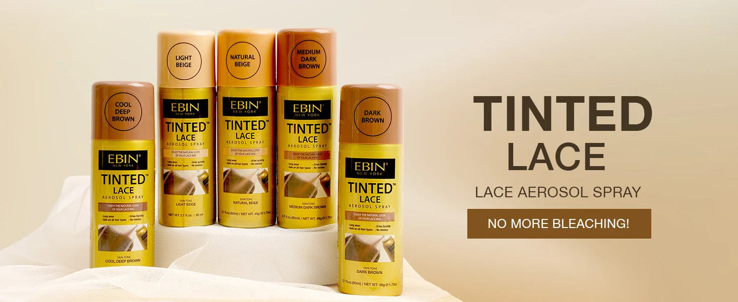 Ebin New York Tinted Lace Aerosolspray 2.7oz/ 80ml – Schnell trocknend, natürlicher Farbton, ideal für nahtloses Verblenden von Spitzen
