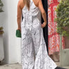 Summer women's geometric printed sleeveless pants with elegant temperament cinched waist tie up hanging neck style jumpsuit