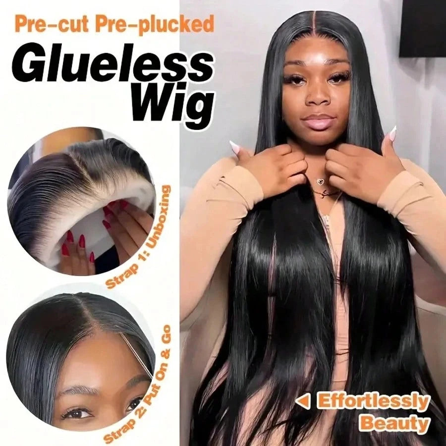 Wear And Go Glueless Pre Cut Wigs Human Hair Straight Lace Front Wigs Human Hair 13x4/13x6/5x5 Glueless Wear To Go Natural Black