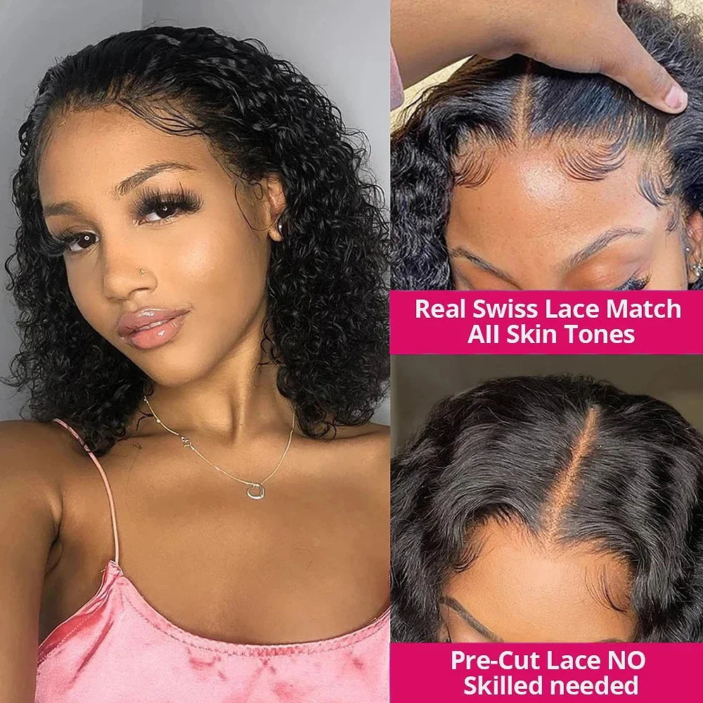 Wear And Go Water Wave Bob Lace Perücke für Frauen gelockt 6x4 Glueless Echthaar Perücke 4x4 Ready To Go Echthaar Perücken Pre-Cut Lace Perücke