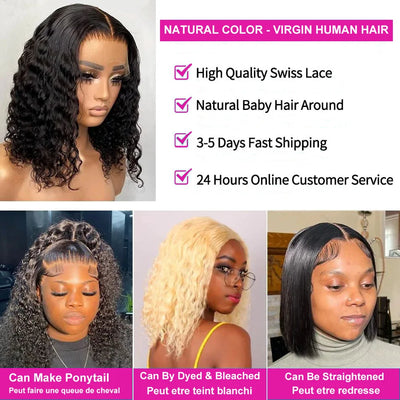 Kurzer lockiger Bob 200% HD 13X4 Lace Frontal 100% Echthaarperücken Deep Water Wave 13X4 Lace Front Perücke 4x4 Verschluss für Frauen
