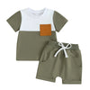 Fashion Summer Baby Boys Clothes Set Short Sleeve Pocket Contrast Color T-shirt + Elastic Waist Shorts 2PCS Kids infant Outfits
