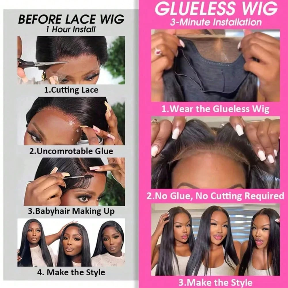 Wear And Go Glueless Pre Cut Wigs Human Hair Straight Lace Front Wigs Human Hair 13x4/13x6/5x5 Glueless Wear To Go Natural Black