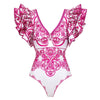 Flaxmaker Long Sleeves Majolica Series Pattern Print One Piece Swimsuit Biquini Beachwear Women Sexy Bikini Sets Swimsuit