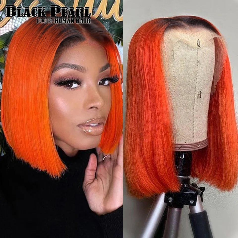 Black Pearl Ginger Lace Front 100% Human Hair Quality Wigs Glueless Wig Short Straight Bob Wig Lace Front Human Hair Wig