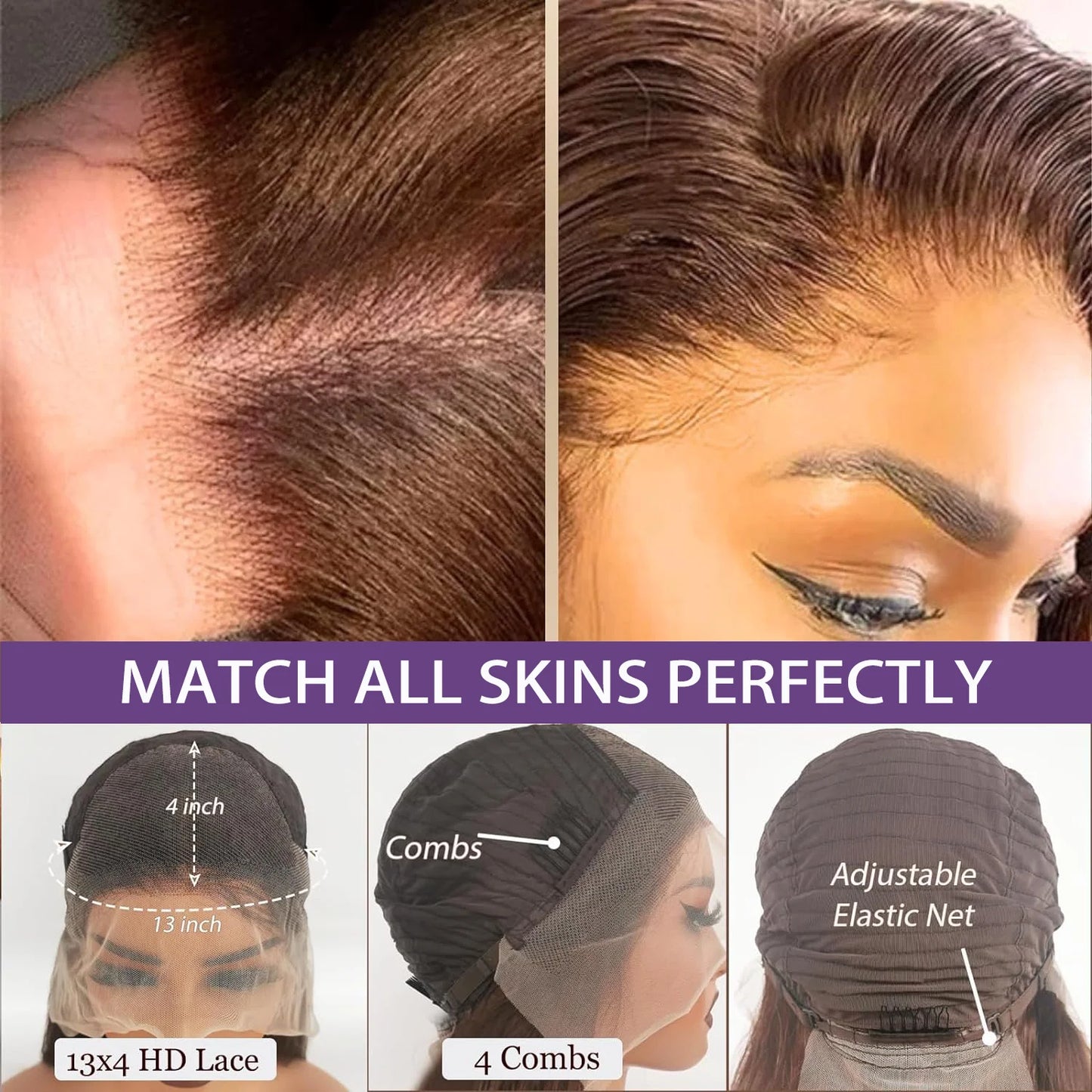 13x4 Transparente HD Lace Frontal Perücke Kurze Bob Perücke Echthaar Schokobraun #4 Lace Front Perücken Vorgezupft Kurze Glatte Perücke