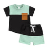 Fashion Summer Baby Boys Clothes Set Short Sleeve Pocket Contrast Color T-shirt + Elastic Waist Shorts 2PCS Kids infant Outfits