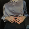 Elegant Satin Loose Women Shirt Spring Turn-down Collar Ladies Blouse Autumn Vintage Casual Button Silk Tops