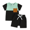 Fashion Summer Baby Boys Clothes Set Short Sleeve Pocket Contrast Color T-shirt + Elastic Waist Shorts 2PCS Kids infant Outfits