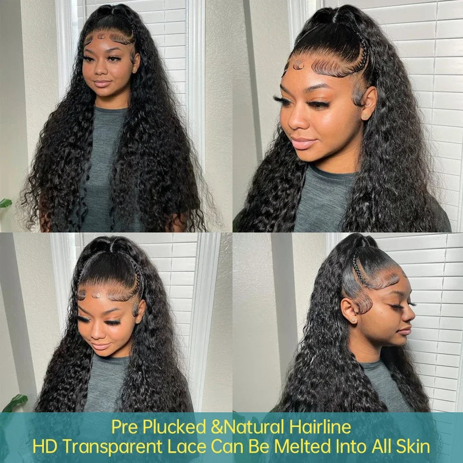 220 Dichte HD 13X6 Transparent Tiefe Wasserwelle Gelockte Echthaar Lace Front Perücke 30 34 Zoll 13X4 Lace Front Echthaar Perücken