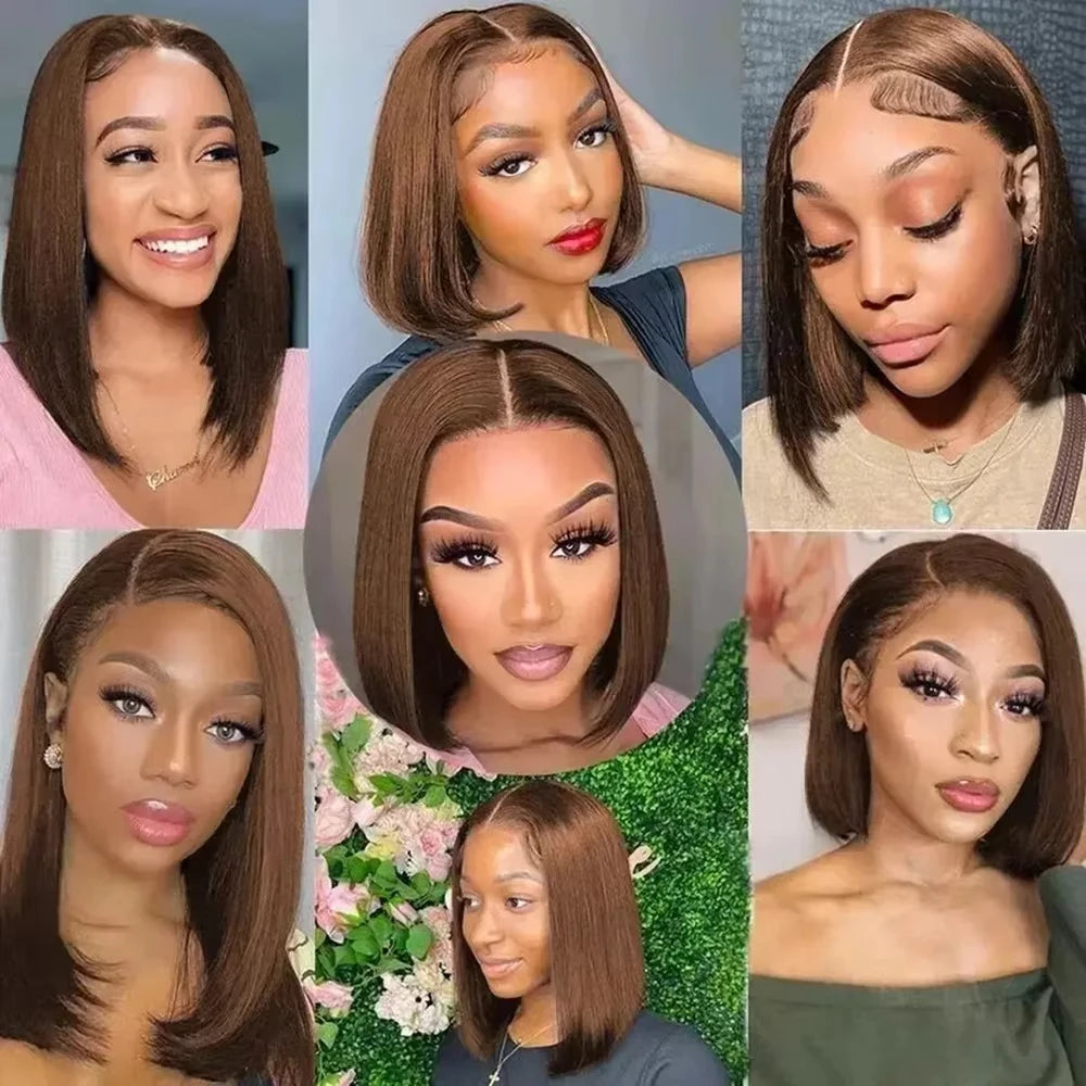 Chocolate Brown Straight Bob Wigs 13x4 Lace Frontal Human Hair Bob Wigs Short Bob Transparent Lace Front Virgin Wigs For Women