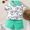 Baby Boys Summer Short Sleeve Bear Print Contrast Collar Polo and Flap Pocket Shorts Set