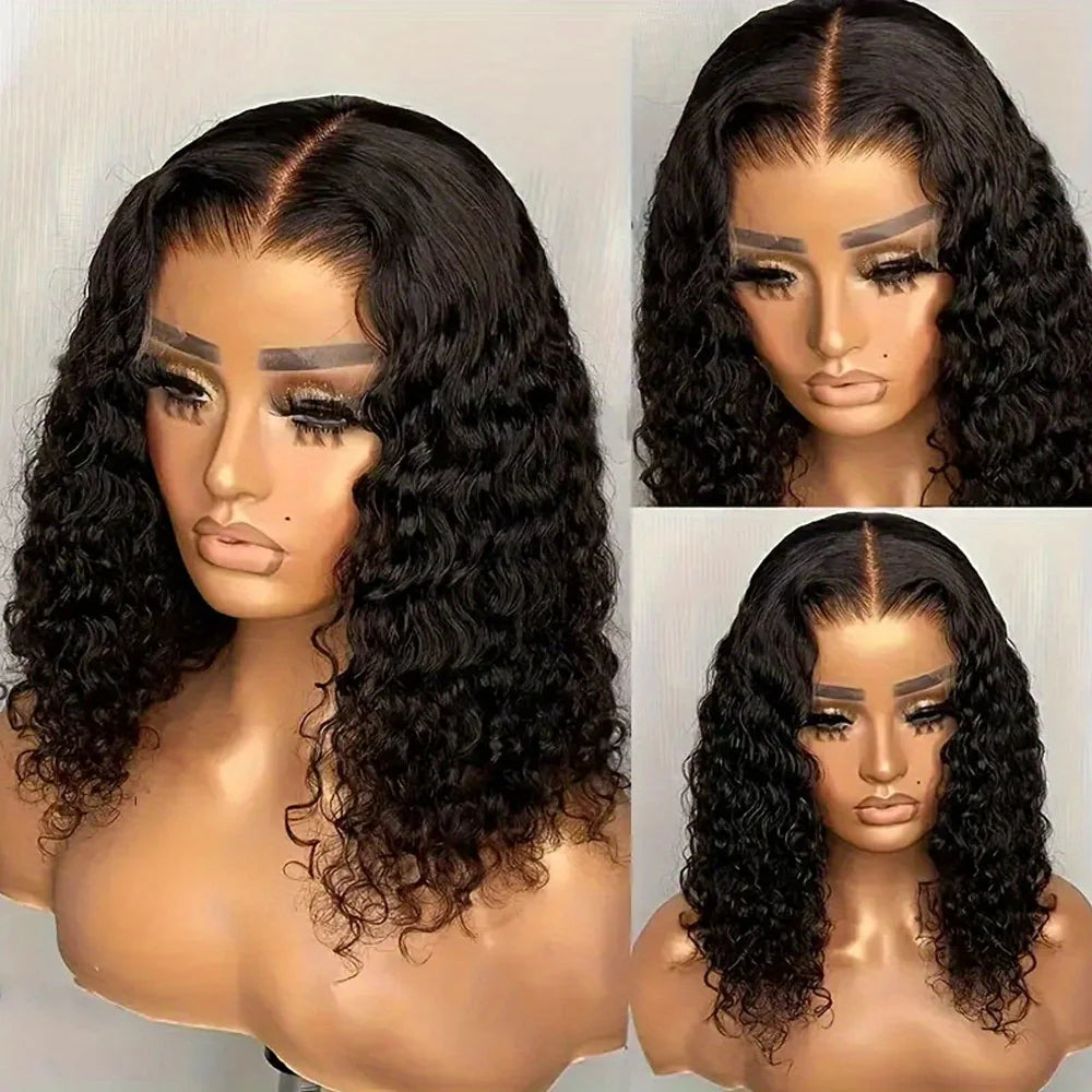 Deep Wave 13x4 Lace Front Wigs Short Bob Wig Brazilian Virgin Human Hair Pre Plucked With Baby Hair Natural 4x4 Closure Bob Wigs