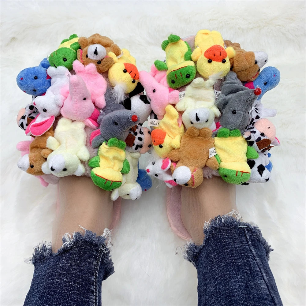 Hausschuhe Damen Baumwoll-Hausschuhe Pelzige Flip-Flops Hausschuhe Süße Teddybär-Puschen Plüsch-Pantoletten Damen Günstige Puschen