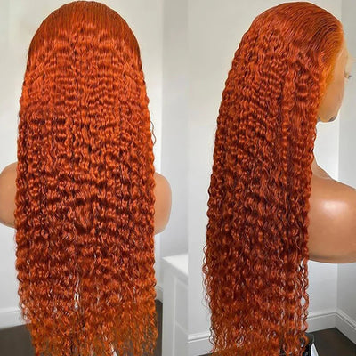 350# 13x6 200 Dichte 350 Ingwer Orange 30 40 Zoll Lace Front Perücke Echthaar Perücken 13x4 HD Lace Frontal Curly Perücke für Frauen