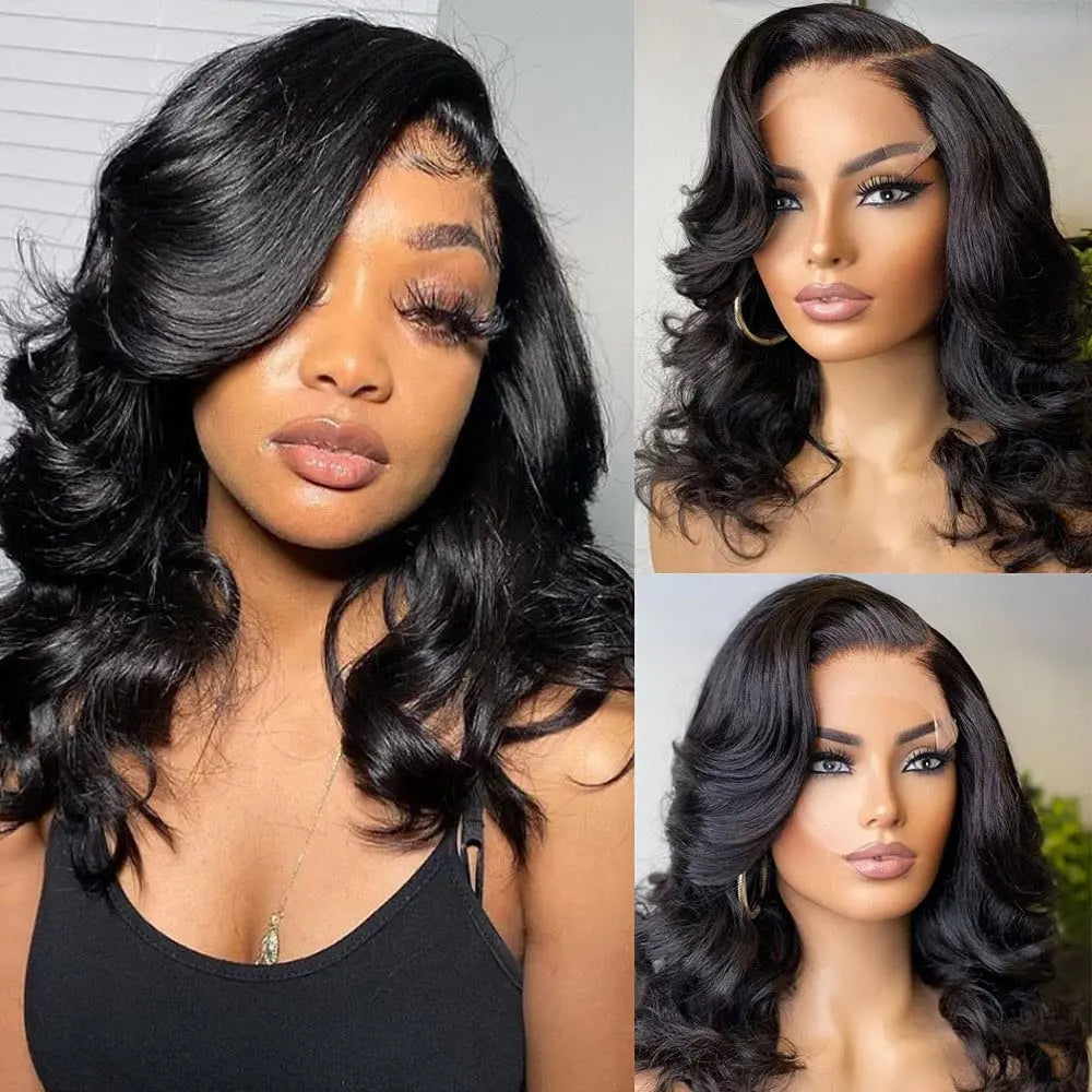 13x4 Lace Frontal Perücke Echthaar Kurze Bob Perücke Body Wave 4x4 HD Lace Front Verschluss Perücke Brasilianisches unbehandeltes Haar Natur Schwarz Farbe