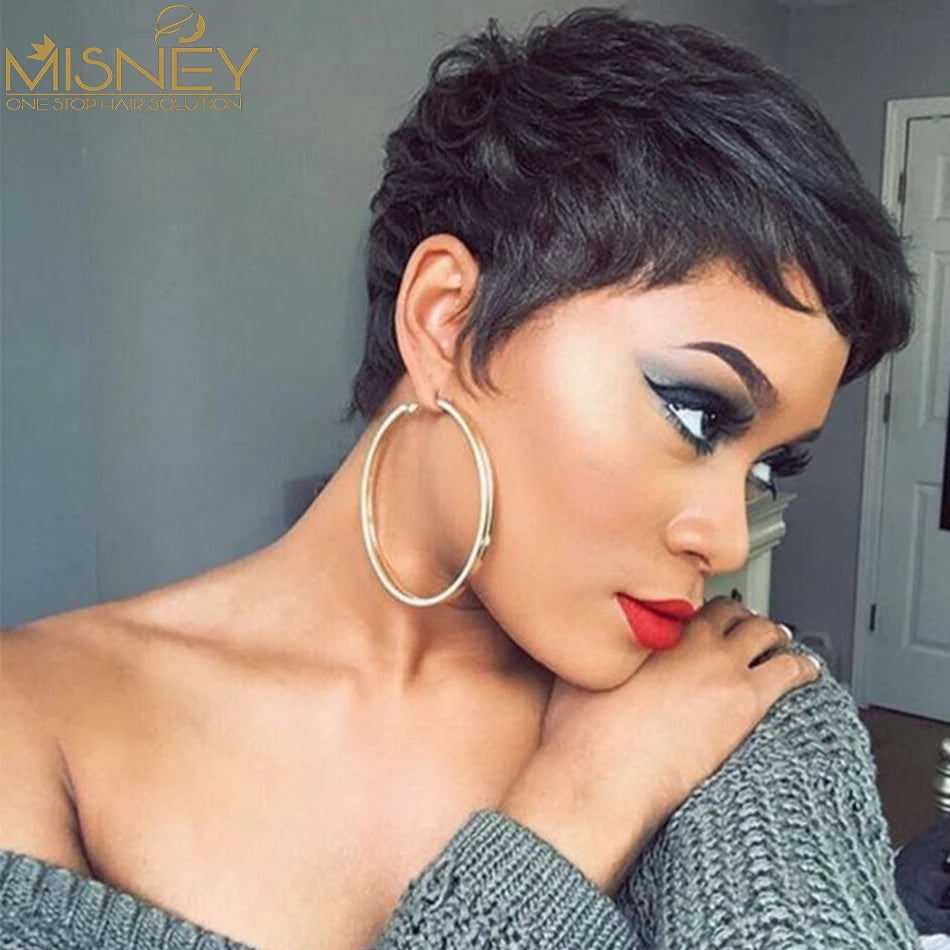 Kurzer Bob, glatte Echthaarperücken, Naturfarbe, brasilianisches Remy-Haar, Pixie Cut Perücke, günstige Echthaarperücke für schwarze Frauen Misney