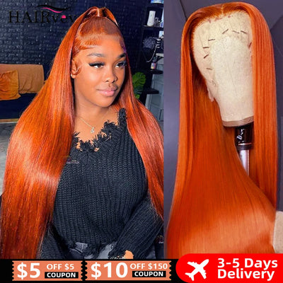30 34 Inch Orange Ginger Lace Front Wig Human Hair 13x4 Bone Straight Frontal Wig Pre Plucked Colored Human Hair Wigs For Women