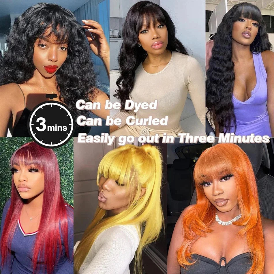 Glueless Wig With Bangs Human Hair 3x1 HD Lace Straight Human Hair Wigs For Woman Brazilian Cheap Wigs Full Machine Made On Sale