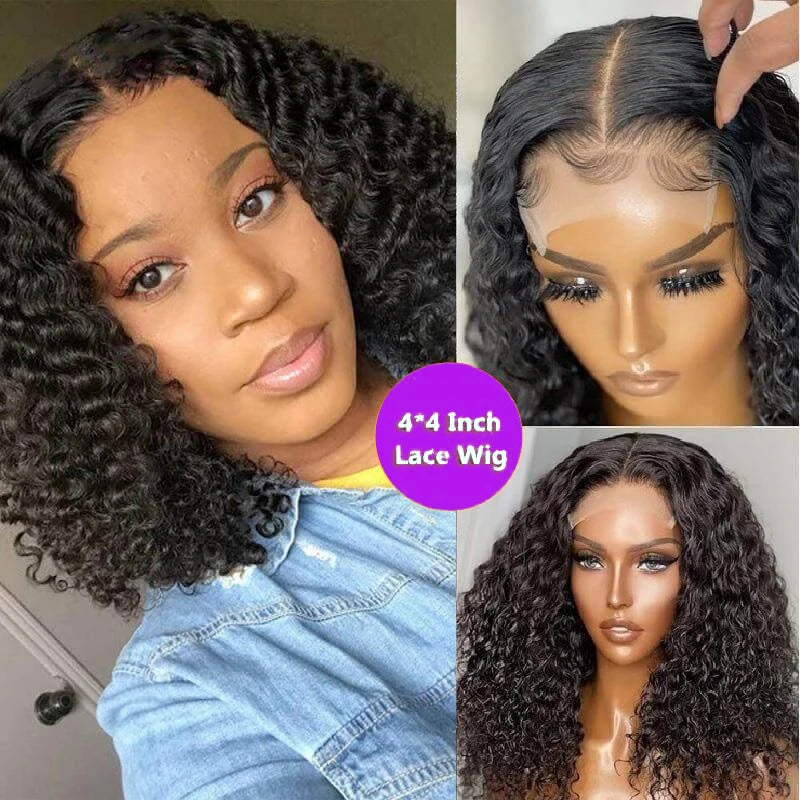 13x4 Kurze Bob Perücke Echthaar Deep Wave 100% Brasilianische Lockige Echthaar Perücken Transparente Spitze Front Perücken Für Frauen Vorgezupft