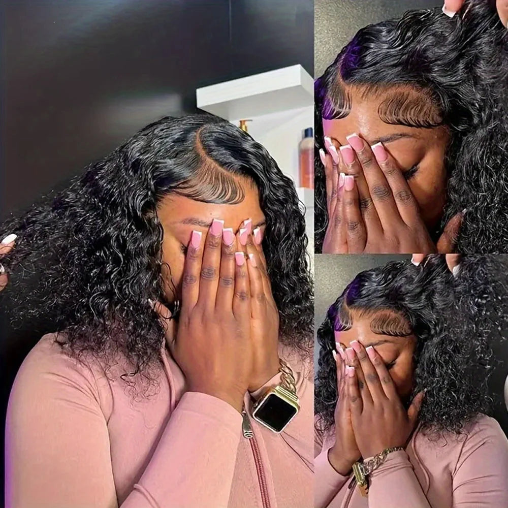 Deep Curly Wave Short Bob Perücken brasilianische 100% Echthaar 13x4 Lace Front Perücken 4x4 Lace Closure Lockige Perücken für Frauen 200% Dichte