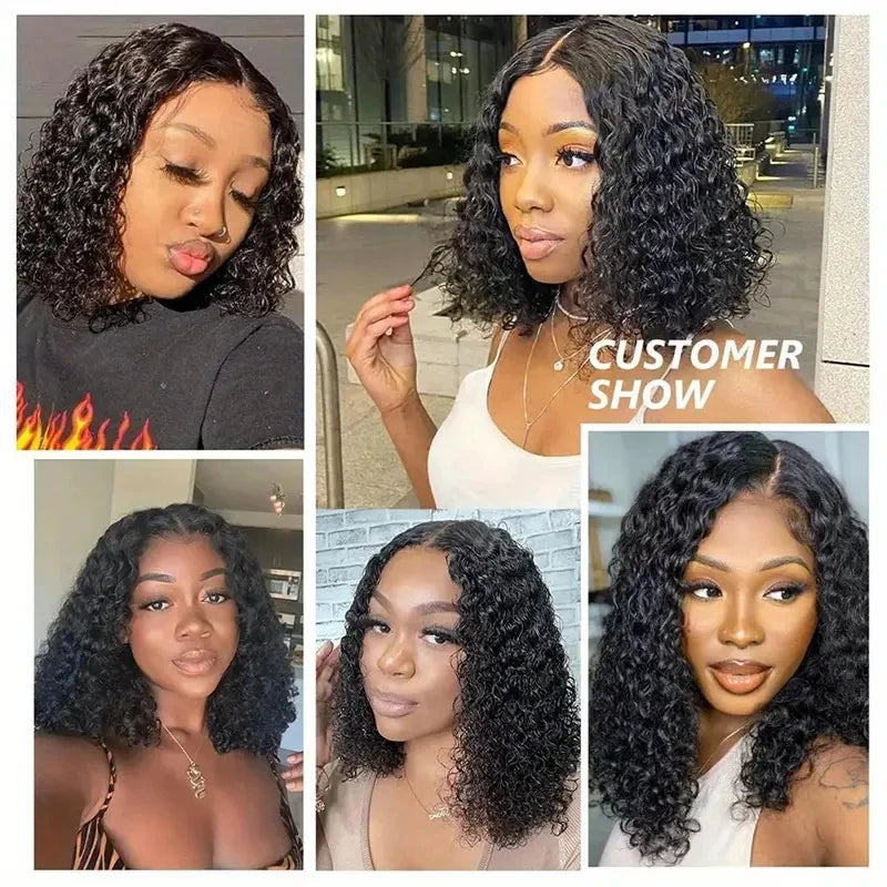 13x4 Kurze Bob Perücke Echthaar Deep Wave 100% Brasilianische Lockige Echthaar Perücken Transparente Spitze Front Perücken Für Frauen Vorgezupft