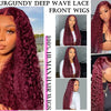 250 Dichte 30 Zoll 13x4 99J Burgundy Deep Wave Lace Front Perücke Lockige Lace Front HD Lace Front Echthaar Perücken für Frauen