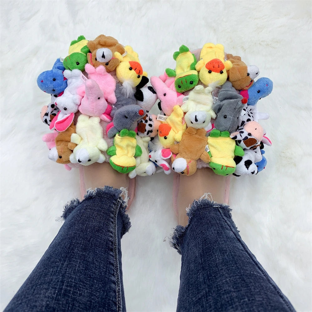 Hausschuhe Damen Baumwoll-Hausschuhe Pelzige Flip-Flops Hausschuhe Süße Teddybär-Puschen Plüsch-Pantoletten Damen Günstige Puschen