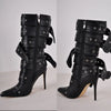 Onlymaker Women Pointed Toe Mid-Calf Boots Buckle Strap Thin High Heel Lady Zipper Female  Stiletto Boots
