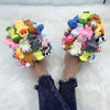 Hausschuhe Damen Baumwoll-Hausschuhe Pelzige Flip-Flops Hausschuhe Süße Teddybär-Puschen Plüsch-Pantoletten Damen Günstige Puschen