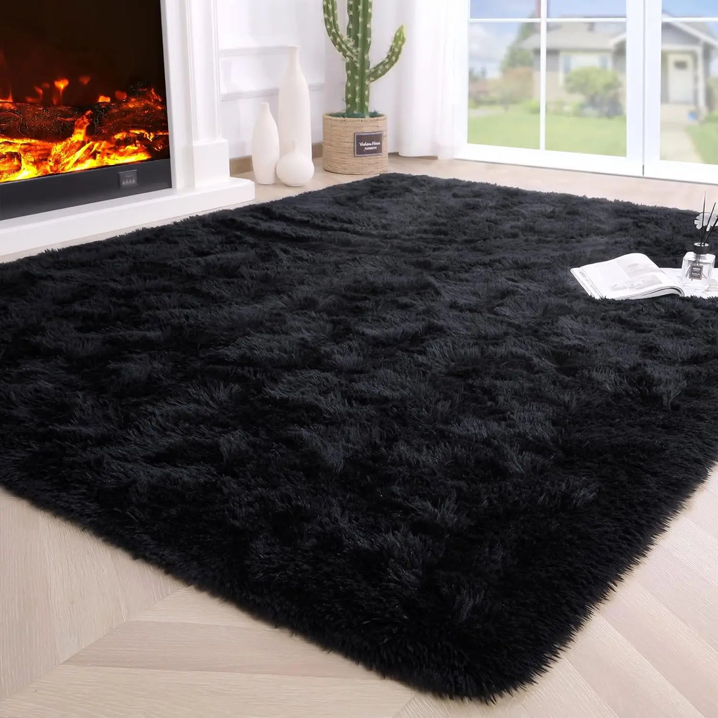 Flauschiger Teppich für das Schlafzimmer, zottelige, flauschige Teppiche für das Schlafzimmer, dicke schwarze Teppiche für das Wohnzimmer, Teppiche für Mädchen und Jungen