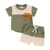 Fashion Summer Baby Boys Clothes Set Short Sleeve Pocket Contrast Color T-shirt + Elastic Waist Shorts 2PCS Kids infant Outfits
