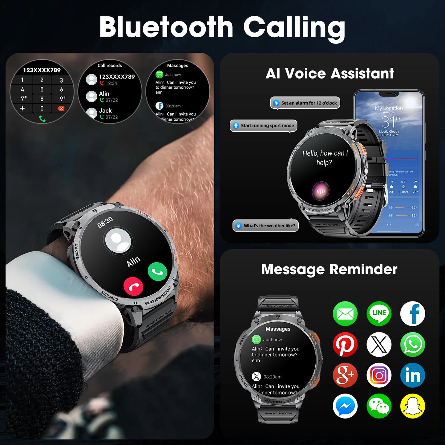 Karchilor Smartwatches für Herren 2025 Smartwatch für Damen Bluetooth Anruf 1.85 High-Definition Bildschirm Fitness Sport Wasserdicht