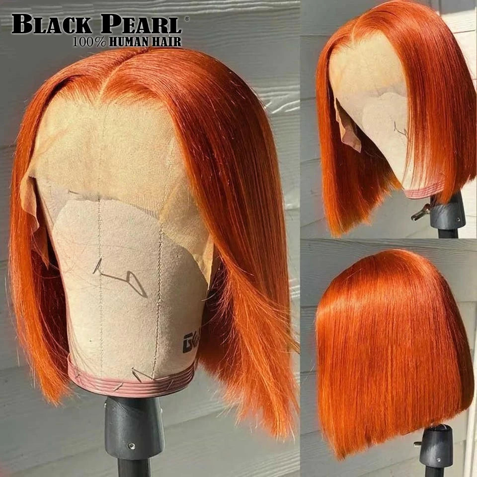Black Pearl Ginger Lace Front 100% Human Hair Quality Wigs Glueless Wig Short Straight Bob Wig Lace Front Human Hair Wig
