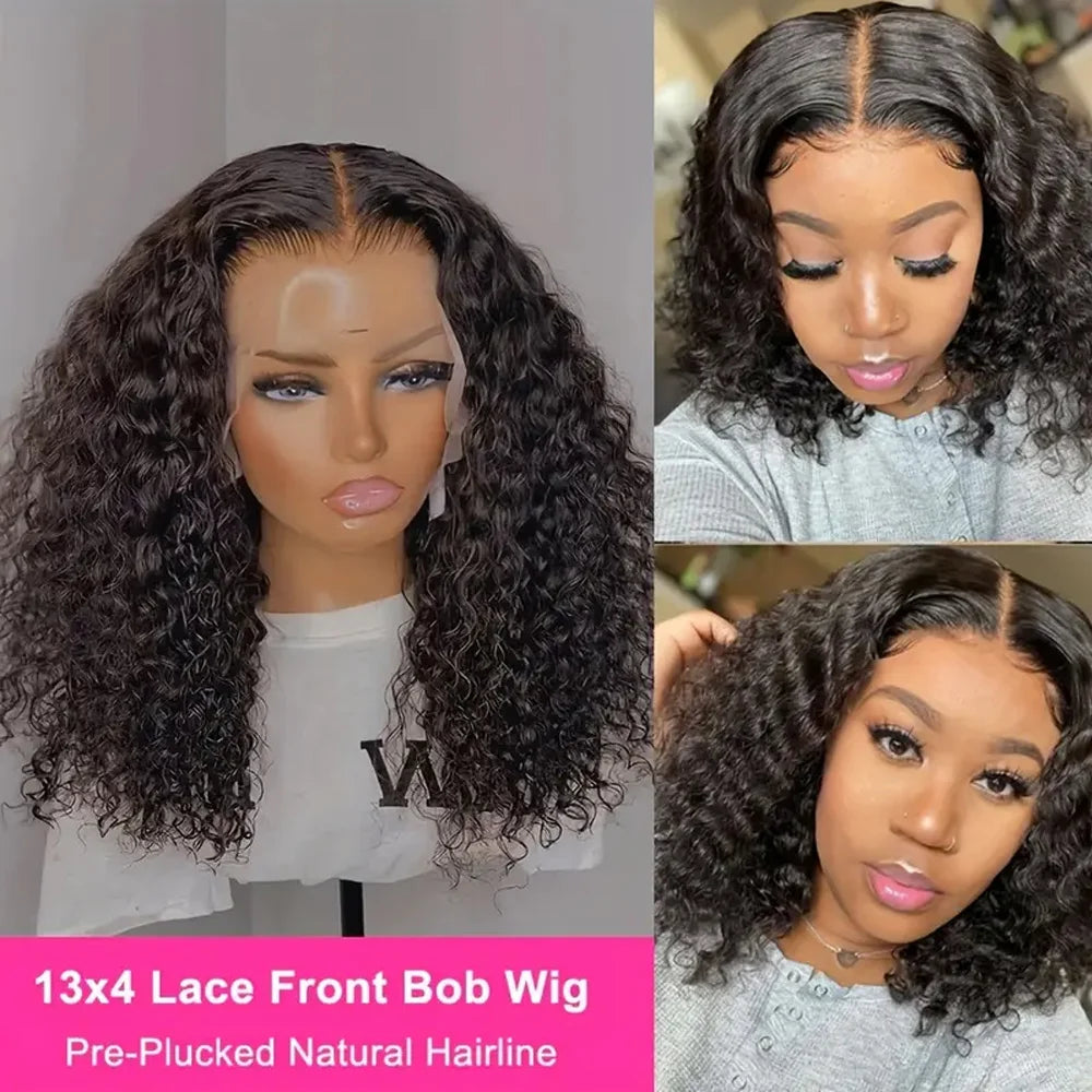 Deep Curly Wave Short Bob Perücken brasilianische 100% Echthaar 13x4 Lace Front Perücken 4x4 Lace Closure Lockige Perücken für Frauen 200% Dichte