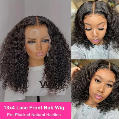 Deep Curly Wave Short Bob Perücken brasilianische 100% Echthaar 13x4 Lace Front Perücken 4x4 Lace Closure Lockige Perücken für Frauen 200% Dichte