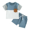 Fashion Summer Baby Boys Clothes Set Short Sleeve Pocket Contrast Color T-shirt + Elastic Waist Shorts 2PCS Kids infant Outfits