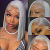 Straight Short Bob Gray 100% Human Hair Wig Lace Front Grey 13X4 Lace Frontal Bob Wig Colored Raw Human Hair Wigs 210 Density