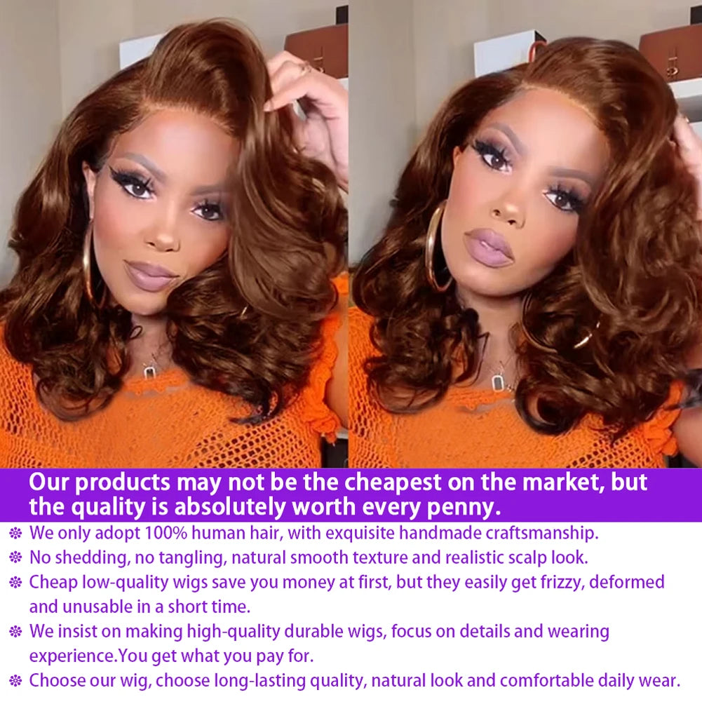 Body Wave 250% Density Chocolate Brown Short Bob Wig 13x4 Lace Front Wig 100% Human Hair Lace Wigs Loose Wave Bob Wigs For Women