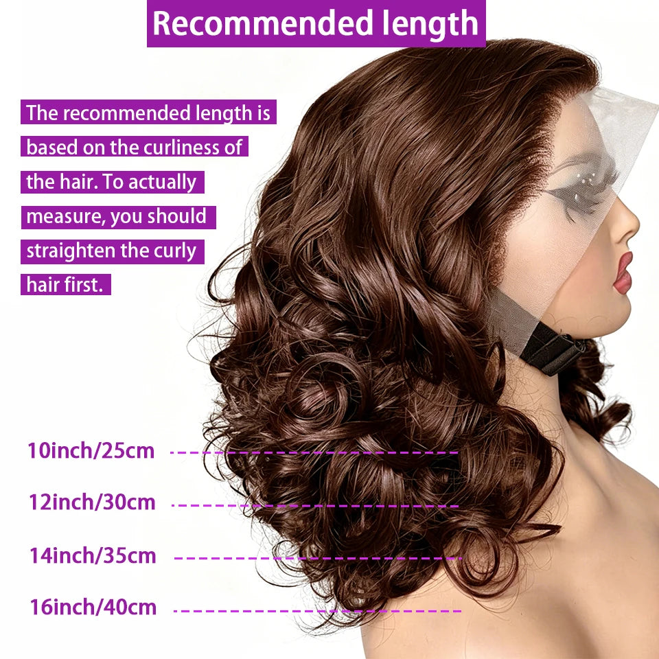Body Wave 250% Density Chocolate Brown Short Bob Wig 13x4 Lace Front Wig 100% Human Hair Lace Wigs Loose Wave Bob Wigs For Women