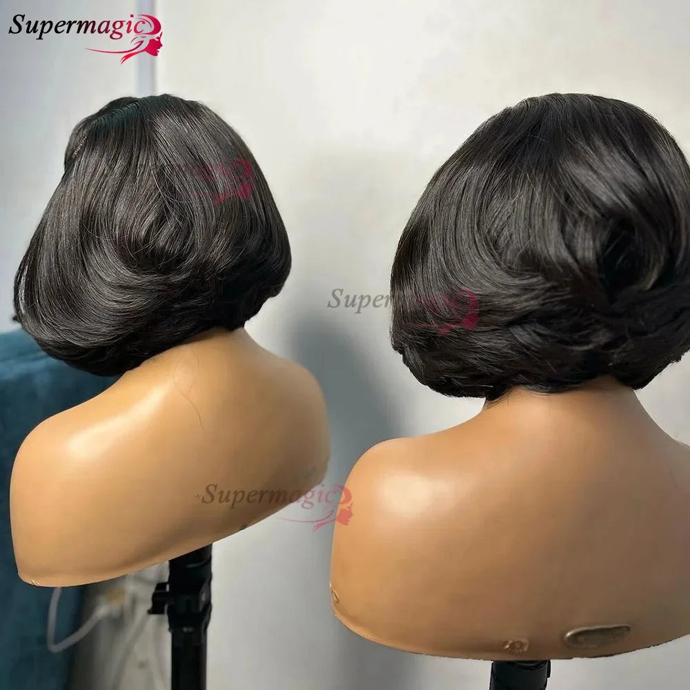 Ombre Chotolate brown Straight Bob 13x4 Lace Closure Human hair Wigs 100% Vietnamese Hair Wear and Go Glueless Layered Cut Wig