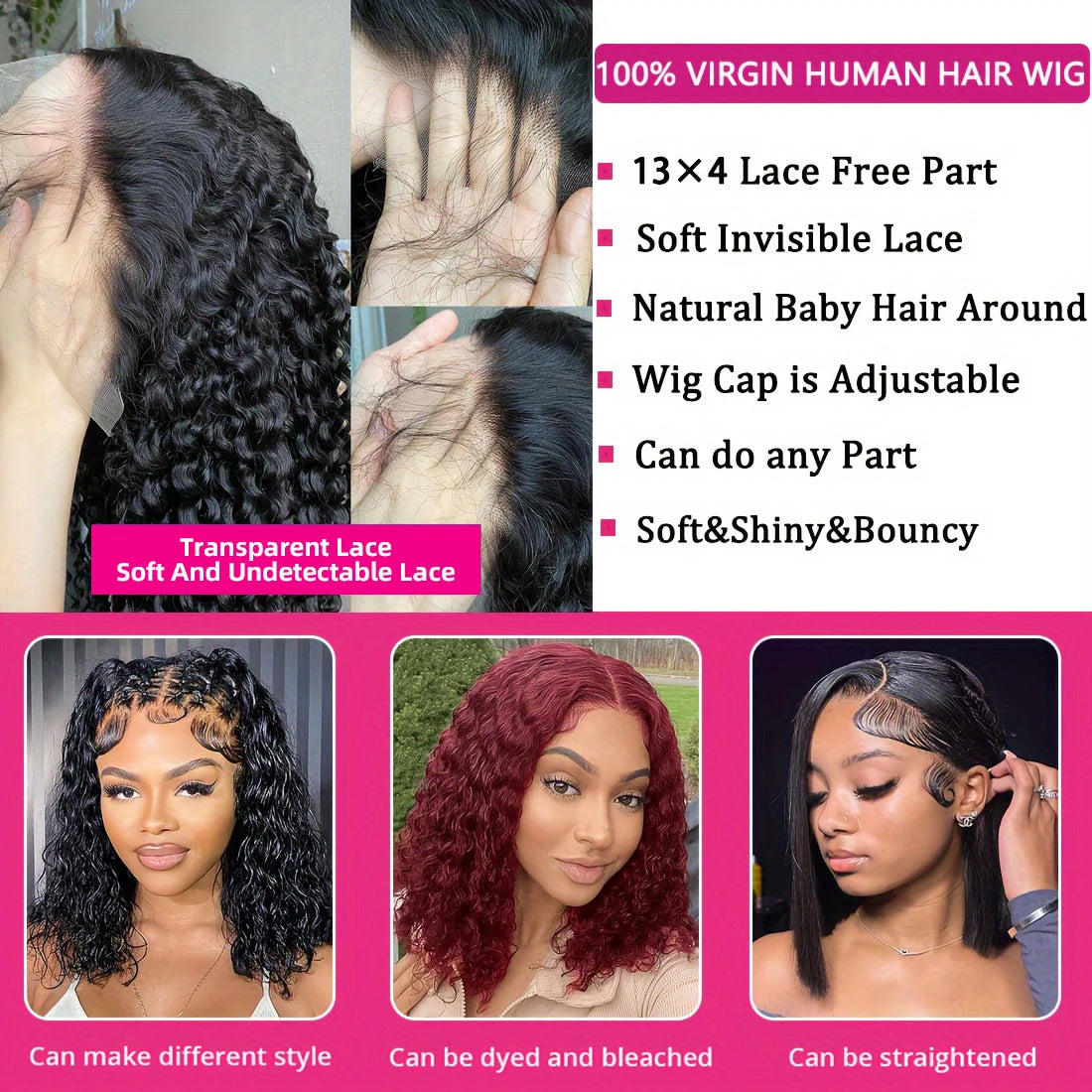Deep Curly Wave Short Bob Perücken brasilianische 100% Echthaar 13x4 Lace Front Perücken 4x4 Lace Closure Lockige Perücken für Frauen 200% Dichte
