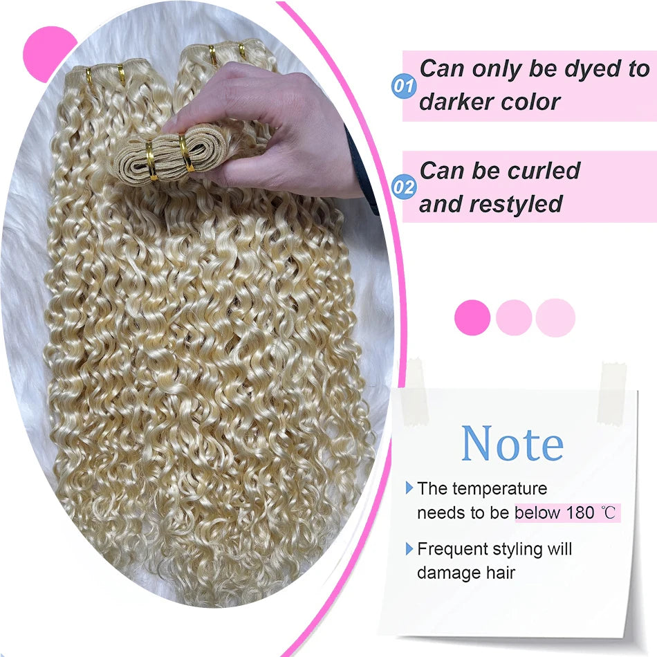 SOVO Honey Blonde Water Wave Human Hair Extensions 100 G Highlight P6/613 Natural Wet and Wavy Peruvian Curly Hair Weave Bundles