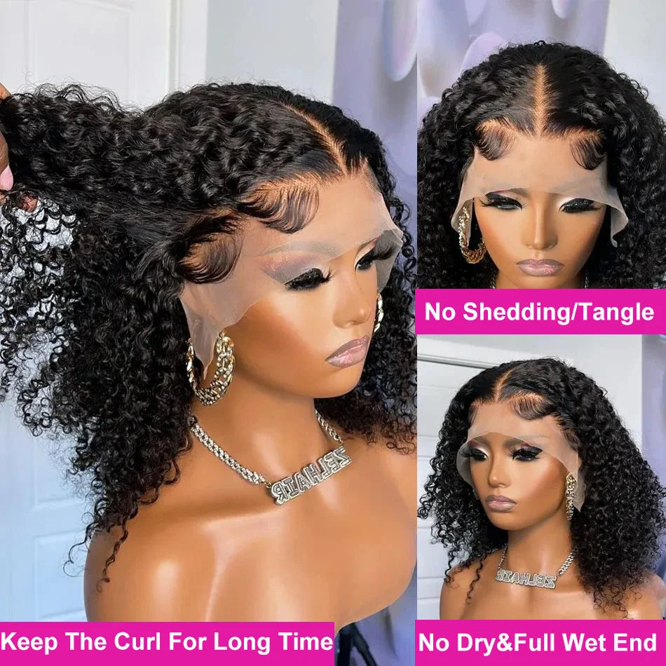 Curly Short Bob 200% HD 13X4 Lace Frontal 100% Natural Human Hair Wigs Deep Water Wave 13X4 Lace Front Wig 4x4 Closure For Women