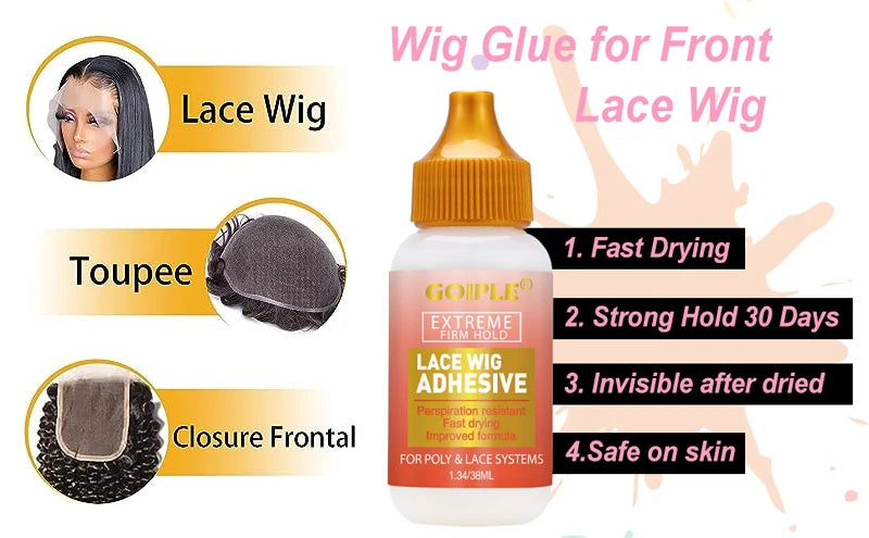 GOIPLE Melting Spray Glue for Lace Front Extra Hold Wig Adhesive Bond Tool and Remover Slick Hair Wax Stick Edge Control Gel Kit