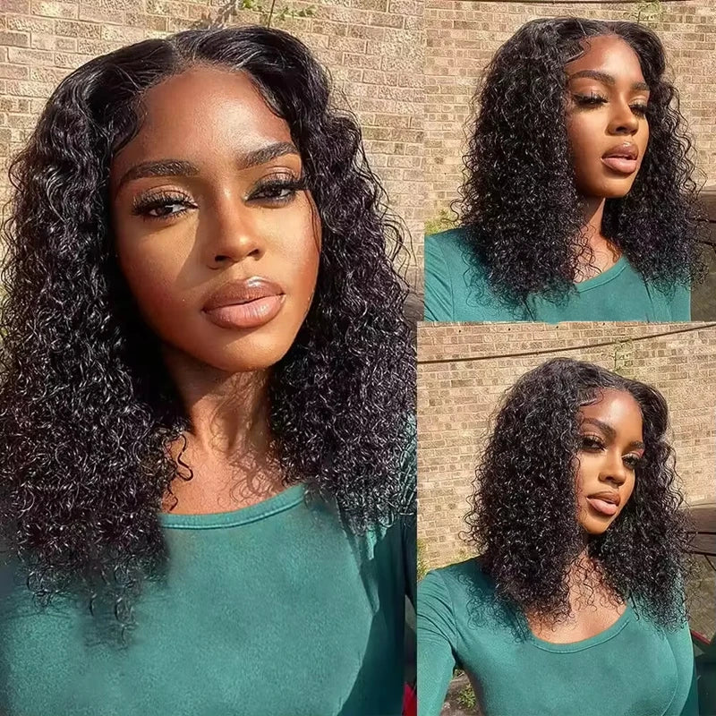 13x4 Kurze Bob Perücke Echthaar Deep Wave 100% Brasilianische Lockige Echthaar Perücken Transparente Spitze Front Perücken Für Frauen Vorgezupft