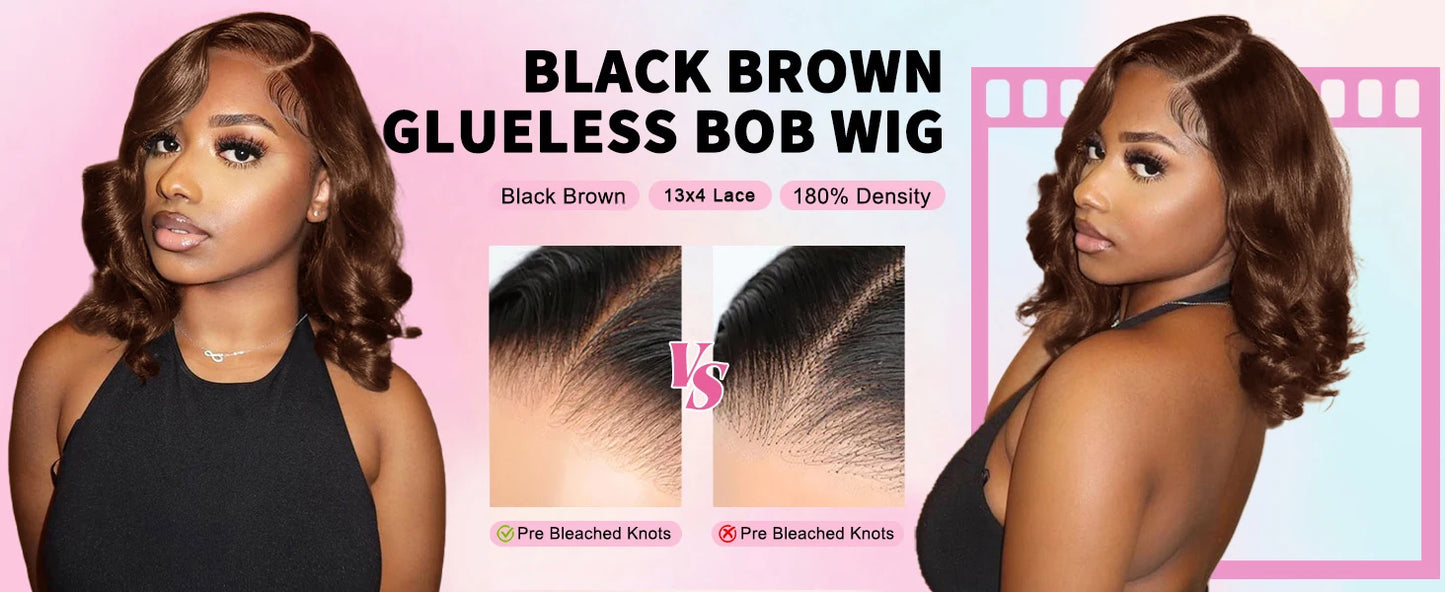 Body Wave 250% Density Chocolate Brown Short Bob Wig 13x4 Lace Front Wig 100% Human Hair Lace Wigs Loose Wave Bob Wigs For Women