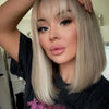 Ash Blonde Balayage Ombré Roots Cute Bangs Wig 100% Premium Virgin Human Hair HD Lace Front Wig 150 Density Straight Bob Wig