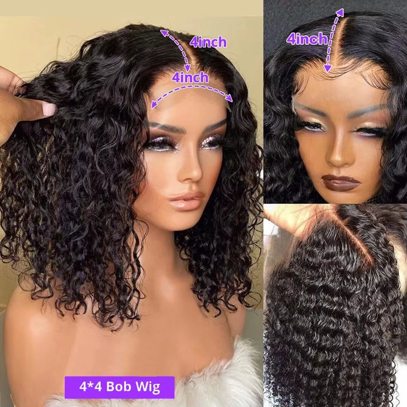 13x4 Kurze Bob Perücke Echthaar Deep Wave 100% Brasilianische Lockige Echthaar Perücken Transparente Spitze Front Perücken Für Frauen Vorgezupft